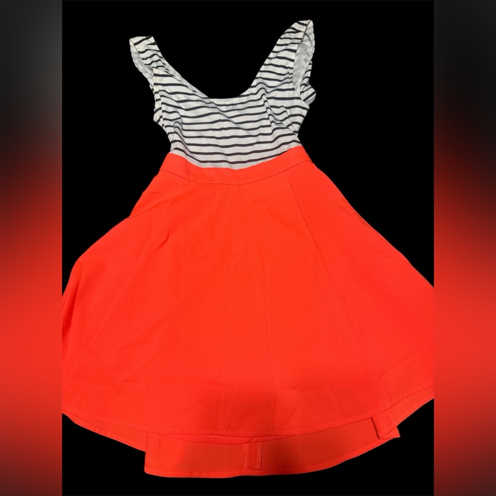 Striped Black and White Top with Bright Orange Skirt Kids Dress